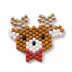 Handmade MIYUKI Japanese Seed Loom Pattern Seed Beads, Christmas Theme Pendants, Deer Pattern, 20x23x1.7mm