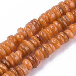 Abalorios de concha de agua dulce hebras, teñido, plano y redondo, naranja oscuro, 5.5~7.5x1.5~5mm, agujero: 1 mm, aproximamente 115~125 pcs / cadena, 13.19 pulgada ~ 13.66 pulgadas