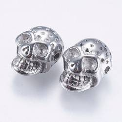 304 Stainless Steel Beads, Skull, Stainless Steel Color, 13x9x7mm, Hole: 1.5mm