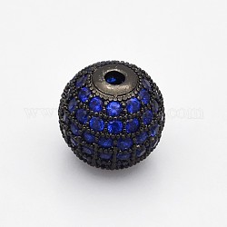 Perles rondes de couleur bleue en laiton avec zircone cubique CZ de grade AAA de micro pave, Sans cadmium & sans nickel & sans plomb, gunmetal, 12mm, Trou: 2mm