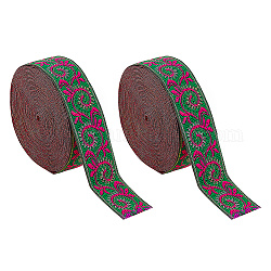 7M Flat Ethnic Style Embroidery Floral Polyester Ribbons, Jacquard Ribbon, Tyrolean Ribbon, Garment Accessories, Green, 1 inch(25mm), about 7.66 Yards(7m)/Roll