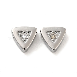Micro pavé di perle di zirconi cubici in vero ottone placcato platino, triangolo, chiaro, 7.5x8x3.5mm, Foro: 1 mm