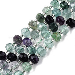 Chapelets de perles en fluorite naturel, avec des perles de rocaille, facette, rondelle, 8x6mm, Trou: 1mm, Environ 20~22 pcs/chapelet, 7.09 pouce (18 cm)