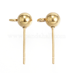 304 Stainless Steel Stud Earring Findings, with Loop, Real 24K Gold Plated, 17x8x5mm, Hole: 2mm