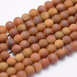 Fili di perline in agata naturale druzy, tinto, tondo, smerigliato, arcobaleno placcato, 10mm, Foro: 1 mm, circa 38pcs/filo, 15.7 pollice (40 cm)