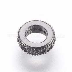 Perles de zircone cubique micro pave en Laiton, sans plomb et sans cadmium, plat rond, clair, gunmetal, 6x2mm, Trou: 3mm
