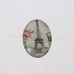 Tour Eiffel photo verre cabochons ovales, style européen, gris clair, 25x18x6mm