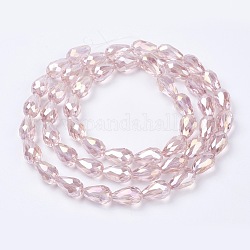 Chapelets de perles en verre électroplaqué, de couleur plaquée ab , larme à facettes, rose, 15x10mm, Trou: 1mm, 50 pcs / chapelet, 27.1 pouce