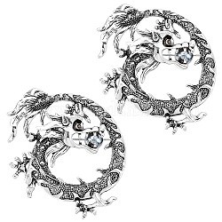 Arricraft 2 stücke legierung drachen wickel brosche stift Zubehörse, Abzeichen im chinesischen Stil mit Löchern, Antik Silber Farbe, 59x49x10 mm, Bohrung: 7.5x6 mm