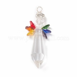 Ciondoli di vetro, con perle di vetro placcato e filo per gioielli in rame, proiettile, colorato, 56x22x13.5mm, Foro: 3.5 mm