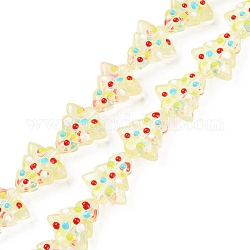 Brins de perles de verre bosselées faites à la main, teints et chauffée, teints et chauffée, avec l'émail, arbres de Noël, jaune, 16~16.5x14.5~15x7~7.5mm, Trou: 1.2mm, Environ 22 pcs/chapelet, 13.98~14.17 pouce (35.5~36 cm)