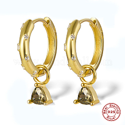 Veri orecchini a cerchio pendenti con 18 strass in argento sterling placcati in oro 925k, triangolo, con timbro s925, topazio fumoso, 20x4mm