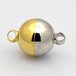 Round 304 Stainless Steel Magnetic Clasps, Golden & Stainless Steel Color, 20x12mm, Hole: 2mm