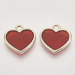 Ciondoli in resina epossidica, con impostazioni open back in lega di oro chiaro, cuore, rosso, 16.5x16x2mm, Foro: 2 mm