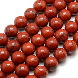 Redondos rojos abalorios jaspe hebras naturales, 14mm, agujero: 1 mm, aproximamente 27 pcs / cadena, 15.7 pulgada
