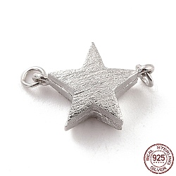 Fermoirs magnétiques en argent sterling 925 rhodié, avec anneaux de jonction, étoile texturée, platine, 14x10x5mm, Trou: 1.2mm