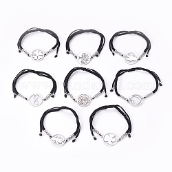 Bracelets réglables de perles tressées avec cordon en nylon, bracelet noeud carré, avec accessoires en 304 acier inoxydable, couleur inoxydable, 2 pouce ~ 3-1/2 pouces (5~8.8 cm)