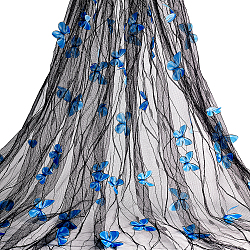 Tessuto ricamato in poliestere, con 3d farfalla, per accessori di abbigliamento, nero, 130~140x0.02cm, 2 iarde/pz