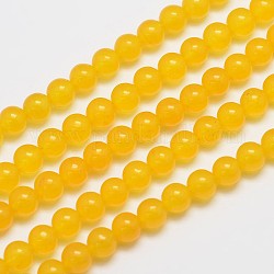 Natürliche und gefärbte Perle Malaysia Jade Stränge, Nachahmung gelb Aventurin, Runde, golden, 6 mm, Bohrung: 0.8 mm, ca. 64 Stk. / Strang, 15 Zoll