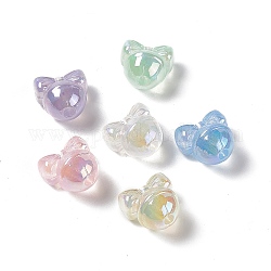 Placage uv perles acryliques irisées arc-en-ciel, forme de cloche avec nœud papillon, couleur mixte, 17x17.5x14mm, Trou: 3.5mm
