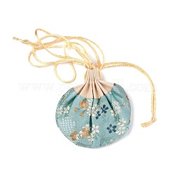 Geldbörsen aus chinesischem Brokatbeutel, Kordelzug Blumen bestickte Schmucktasche Geschenkbeutel, für weibliche Mädchen, Aquamarin, 9.2x12 cm