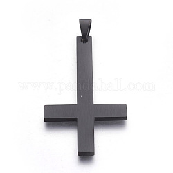304 из нержавеющей стали большие кулоны, перевернутый крест, металлический черный, 55x30x2.5 мм, отверстие : 4.5x7.5 мм