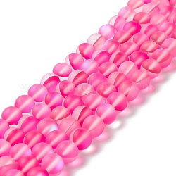 Chapelets de perles en pierre de lune synthétique, mat, ronde, rose foncé, 10mm, Trou: 1mm, Environ 38~40 pcs/chapelet, 14.96''~15.16'' (38~38.5 cm)