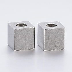304 perline in acciaio inossidabile, cubo, colore acciaio inossidabile, 6x6x6mm, Foro: 3 mm