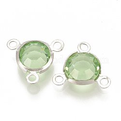 Glas Anhänger / charms, mit 304 Edelstahl Befund, Flachrund, facettiert, Edelstahl Farbe, hellgrün, 12x13x4 mm, Bohrung: 1.5 mm