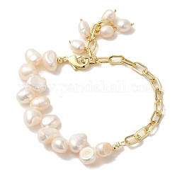 Braccialetti di fascino di perle naturali, con catene a graffetta in ottone, vero placcato oro 14k, 6-3/8 pollice (16.2 cm)
