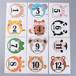 1~12 месяц номера темы детские вехи наклейки, месяц наклейки для девочки, животное рисунок, 220x110 мм, 2шт / лист, 12 шт / комплект