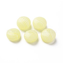 Perles de globe en verre soufflé faites à la main, rayure, plat rond, mousseline de citron, 15~16x9~10mm, Trou: 0.6~2mm