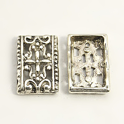 Tibetischen Stil Multi-Strang-Verbinder, Bleifrei und cadmium frei, Antik Silber Farbe, Rechteck, ca. 17 mm lang, 12 mm breit, 3 mm dick, Bohrung: 1.5 mm