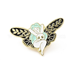 Engel Fee Schmetterling Flügel Emaille Pin, vergoldetes Legierungsabzeichen für Rucksackkleidung, blassem Türkis, 18x30x1.5 mm