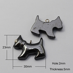 Non-magnetic Hematite Pendants, with Iron Finding and Rhinestones, Grade A, Dog, Black, 23x30x5mm, Hole: 2mm