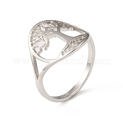 304 Stainless Steel Rings, Wide Band Ring, Hollow Ring with Tree of Life Ring for Women, Stainless Steel Color, US Size 6 1/2(16.9mm), 1.5~15.5mm