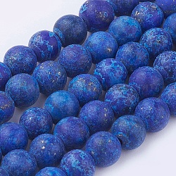 Naturales lapis lazuli teñidos abalorios redondos hebras, esmerilado, 6~6.5mm, agujero: 1 mm, aproximamente 60 pcs / cadena, 14.9 pulgada (38 cm)