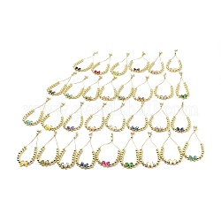 Rack Plating Brass Round Bead Slider Bracelets for Women, Long-Lasting Plated Glass Butterfly Adjustable Bracelets, Nickel Free & Lead Free, Real 18K Gold Plated, Mixed Color, Inner Diameter: 1-1/2~2-7/8 inch (3.7~7.2cm)