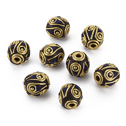 Polymer Clay Handmade Indonesia Beads, with Brass Findings, Barrel, Golden, Coconut Brown, 11x10.5mm, Hole: 2mm