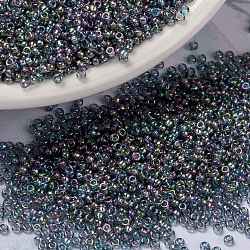 MIYUKI Round Rocailles Beads, Japanese Seed Beads, 15/0, (RR2444) Transparent Blue Gray Rainbow Gold Luster, 1.5mm, Hole: 0.7mm, about 5555pcs/10g
