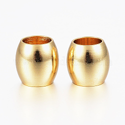 202 perline europei in acciaio inox, barile, perline con foro grande, oro, 6x6mm, Foro: 4 mm