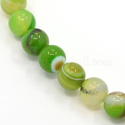 Round, Grade A Dyed Natural Striped Agate/Banded Agate Beads Strands, Lime Green, 8mm, Hole: 1mm, about 48pcs/strand, 15.2 inch