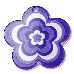 Pendentifs en acrylique avec poudre de paillettes, fleur, support violet, 30.5x31.5x1.8mm, Trou: 1.8mm