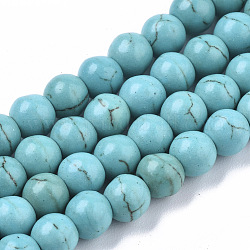 Chapelets de perles en turquoise synthétique, ronde, turquoise, 6mm, Trou: 1mm, Environ 60 pcs/chapelet