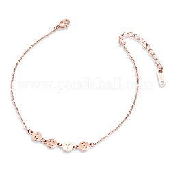 Bracelets de cheville à maillons en acier titane Shegrace, avec des chaînes câblées, plat rond avec lettre d'amour, or rose, 8-1/4 pouce (21 cm)