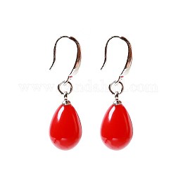 Boucles d'oreilles pendantes en verre larme imitation cornaline, avec crochets d'oreilles en laiton, rouge, platine, 35mm, pin: 0.9 mm