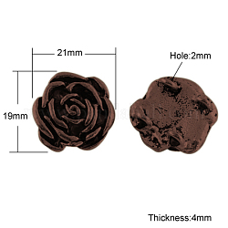 Tibetan Style Links,  Nickel Free & Lead Free, Flower, Red Copper, 19x21x4mm, Hole: 2mm