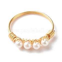 Runde Muschel Perle Perlen Fingerringe, mit umweltfreundlichem Kupferdraht, golden, uns Größe 8 1/4 (18.3mm)