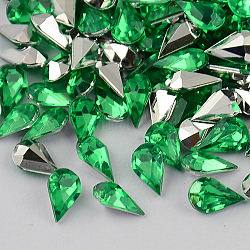 Garment Accessories Pointed Back Taiwan Acrylic Rhinestone Cabochons, Faceted Teardrop, Green, 10x6x4mm
