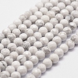 Chapelets de perles en howlite naturelle, facette, ronde, 4mm, Trou: 1mm, Environ 96 pcs/chapelet, 14.9 pouce ~ 15.1 pouces